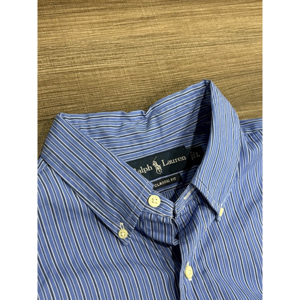 Ralph Lauren Long Sleeve Button Down Men's Size Large Striped Cotton Classic Fit - Picture 3 of 6